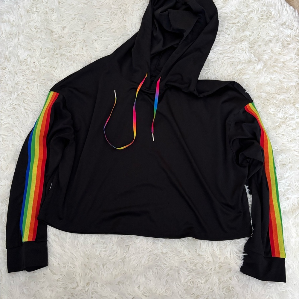 SHEIN Curve Hoodie with Rainbow Stripes